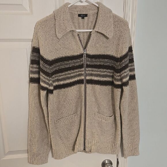 Men's Beige and Black Zip-Up Sweater - Picture 1 of 7